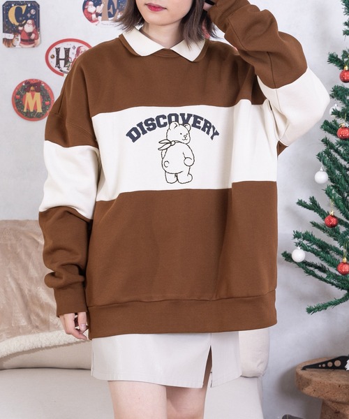 PairPair(ペアペア)の「バイカラーポロプルオーバー(ユニセックス)(スウェット・レディース・ブラウン/ブルー・MEDIUM/LARGE)」の15枚目の写真