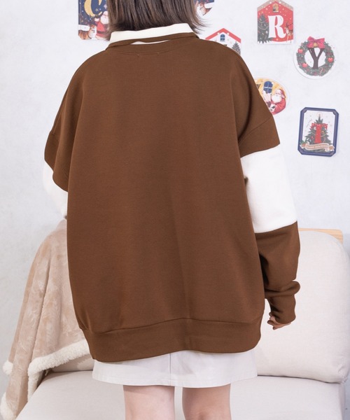 PairPair(ペアペア)の「バイカラーポロプルオーバー(ユニセックス)(スウェット・レディース・ブラウン/ブルー・MEDIUM/LARGE)」の18枚目の写真