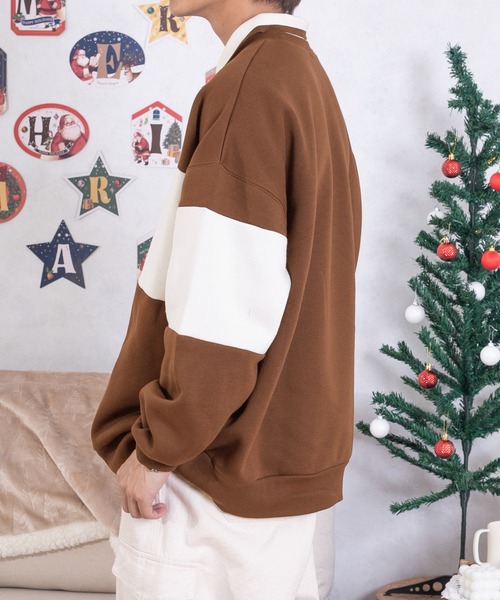 PairPair(ペアペア)の「バイカラーポロプルオーバー(ユニセックス)(スウェット・レディース・ブラウン/ブルー・MEDIUM/LARGE)」の7枚目の写真