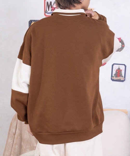 PairPair(ペアペア)の「バイカラーポロプルオーバー(ユニセックス)(スウェット・レディース・ブラウン/ブルー・MEDIUM/LARGE)」の13枚目の写真