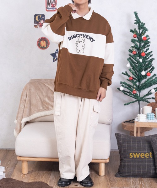 PairPair(ペアペア)の「バイカラーポロプルオーバー(ユニセックス)(スウェット・レディース・ブラウン/ブルー・MEDIUM/LARGE)」の11枚目の写真