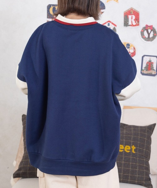 PairPair(ペアペア)の「バイカラーポロプルオーバー(ユニセックス)(スウェット・レディース・ブラウン/ブルー・MEDIUM/LARGE)」の5枚目の写真