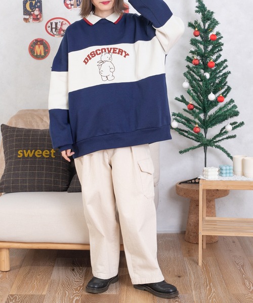 PairPair(ペアペア)の「バイカラーポロプルオーバー(ユニセックス)(スウェット・レディース・ブラウン/ブルー・MEDIUM/LARGE)」の22枚目の写真