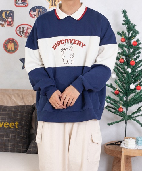 PairPair(ペアペア)の「バイカラーポロプルオーバー(ユニセックス)(スウェット・レディース・ブラウン/ブルー・MEDIUM/LARGE)」の8枚目の写真