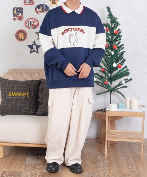 PairPair(ペアペア)の「バイカラーポロプルオーバー(ユニセックス)(スウェット・レディース・ブラウン/ブルー・MEDIUM/LARGE)」の17枚目の写真