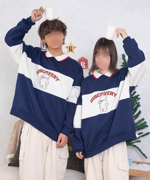 PairPair(ペアペア)の「バイカラーポロプルオーバー(ユニセックス)(スウェット・レディース・ブラウン/ブルー・MEDIUM/LARGE)」の10枚目の写真