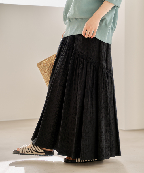 JOURNAL STANDARD（ジャーナルスタンダード）の「シュリンクコットンギャザースカート◆（スカート・レディース・ホワイト/ブラック/ブルー・38/36）」の5枚目の写真