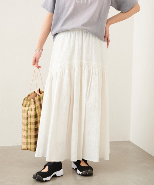 JOURNAL STANDARD（ジャーナルスタンダード）の「シュリンクコットンギャザースカート◆（スカート・レディース・ホワイト/ブラック/ブルー・38/36）」の10枚目の写真