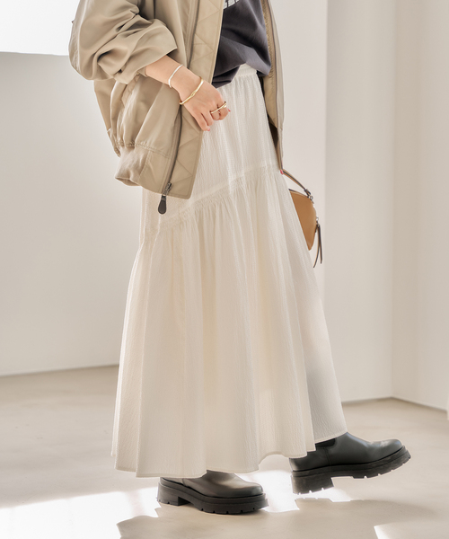 JOURNAL STANDARD（ジャーナルスタンダード）の「シュリンクコットンギャザースカート◆（スカート・レディース・ホワイト/ブラック/ブルー・38/36）」の12枚目の写真