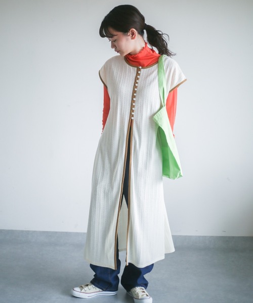 spoon store（スプーンストア）の「カットジャガード3wayノースリワンピース（ワンピース・レディース・オレンジ/アイボリー・フリー）」の2枚目の写真