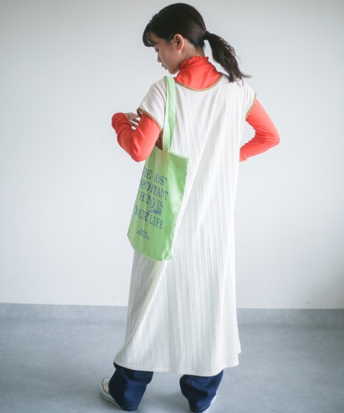 spoon store（スプーンストア）の「カットジャガード3wayノースリワンピース（ワンピース・レディース・オレンジ/アイボリー・フリー）」の4枚目の写真