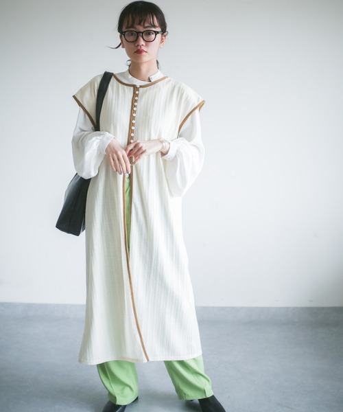 spoon store（スプーンストア）の「カットジャガード3wayノースリワンピース（ワンピース・レディース・オレンジ/アイボリー・フリー）」の5枚目の写真