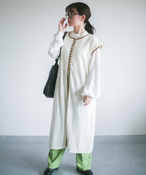 spoon store（スプーンストア）の「カットジャガード3wayノースリワンピース（ワンピース・レディース・オレンジ/アイボリー・フリー）」の12枚目の写真