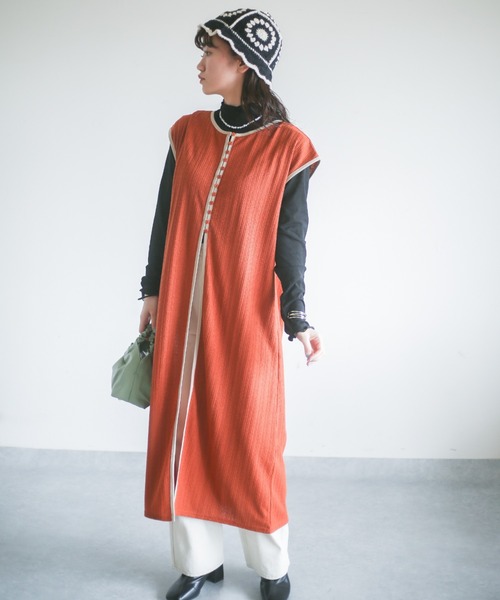 spoon store（スプーンストア）の「カットジャガード3wayノースリワンピース（ワンピース・レディース・オレンジ/アイボリー・フリー）」の14枚目の写真