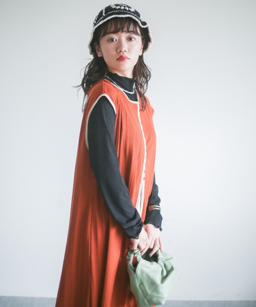 spoon store（スプーンストア）の「カットジャガード3wayノースリワンピース（ワンピース・レディース・オレンジ/アイボリー・フリー）」の17枚目の写真