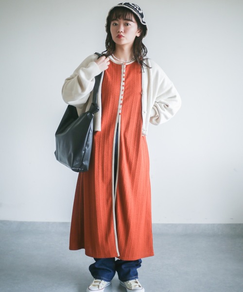 spoon store（スプーンストア）の「カットジャガード3wayノースリワンピース（ワンピース・レディース・オレンジ/アイボリー・フリー）」の22枚目の写真