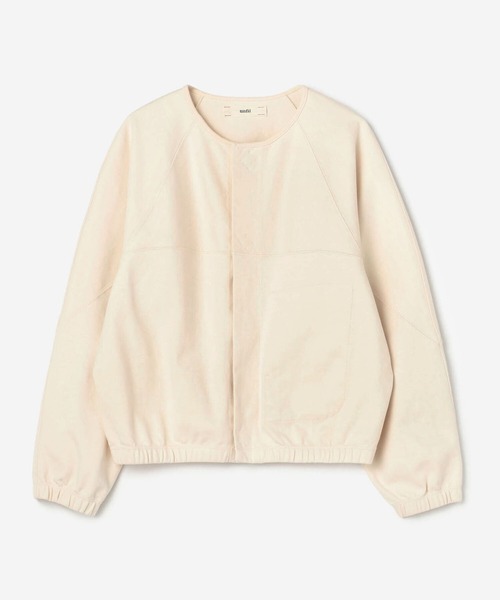 UNFIL（アンフィル）の「unfil | 〈別注〉スムースジャージー クロップドカーディガン WOMEN（カーディガン/ボレロ・レディース・ネイビー/アイボリー・1）」の2枚目の写真