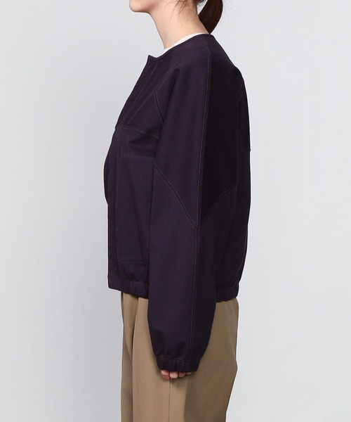 UNFIL（アンフィル）の「unfil | 〈別注〉スムースジャージー クロップドカーディガン WOMEN（カーディガン/ボレロ・レディース・ネイビー/アイボリー・1）」の6枚目の写真