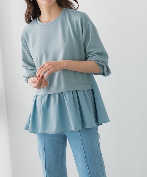 Pierrot（ピエロ）の「ドッキングデザインプルオーバー（Tシャツ/カットソー・レディース・ブラック/ネイビー/ブルー系その他/ライトベージュ・M/L）」の2枚目の写真