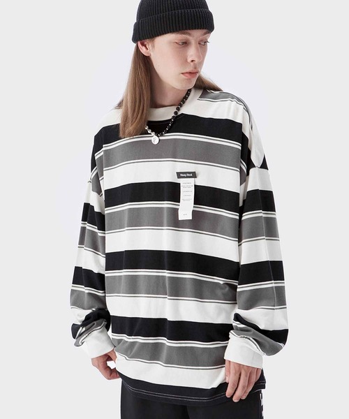 INFLATION(インフレーション)の「INFLATION(インフレーション)ボーダーロングTシャツ(Tシャツ/カットソー・メンズ・ブラック/カーキ・S/M/L/XL)」の2枚目の写真