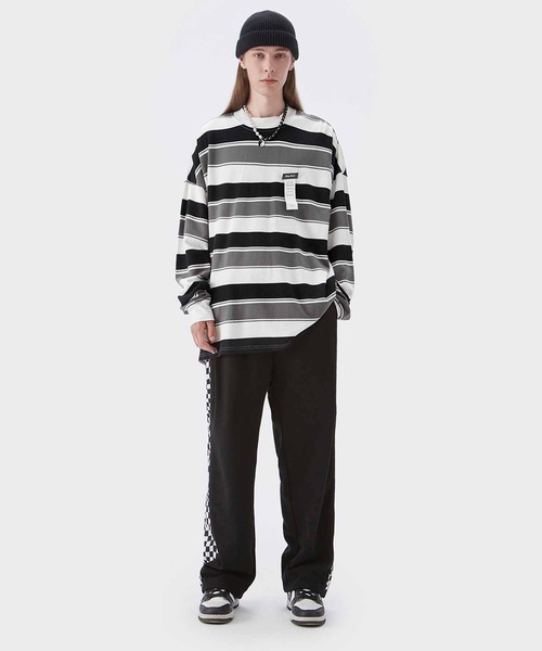 INFLATION(インフレーション)の「INFLATION(インフレーション)ボーダーロングTシャツ(Tシャツ/カットソー・メンズ・ブラック/カーキ・S/M/L/XL)」の5枚目の写真