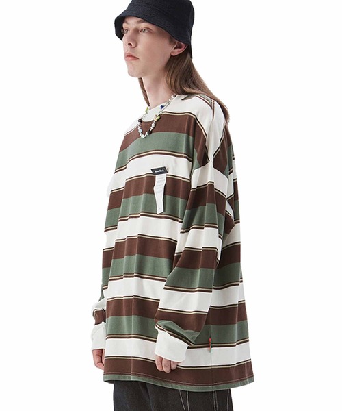 INFLATION(インフレーション)の「INFLATION(インフレーション)ボーダーロングTシャツ(Tシャツ/カットソー・メンズ・ブラック/カーキ・S/M/L/XL)」の10枚目の写真