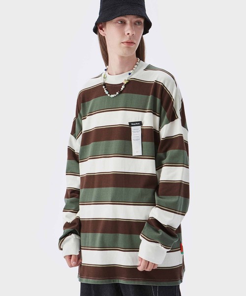 INFLATION(インフレーション)の「INFLATION(インフレーション)ボーダーロングTシャツ(Tシャツ/カットソー・メンズ・ブラック/カーキ・S/M/L/XL)」の11枚目の写真