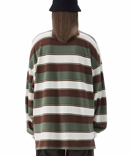 INFLATION(インフレーション)の「INFLATION(インフレーション)ボーダーロングTシャツ(Tシャツ/カットソー・メンズ・ブラック/カーキ・S/M/L/XL)」の12枚目の写真