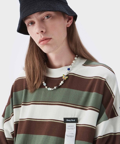 INFLATION(インフレーション)の「INFLATION(インフレーション)ボーダーロングTシャツ(Tシャツ/カットソー・メンズ・ブラック/カーキ・S/M/L/XL)」の13枚目の写真