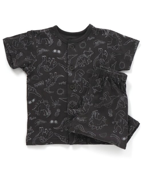 Ampersand（アンパサンド）の「トロピカルダイナソー柄前開きパジャマ（ルームウェア/パジャマ・キッズ・サックスブルー/ブラック・130/120/100/110/80/140/90）」の2枚目の写真