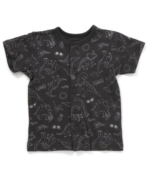 Ampersand（アンパサンド）の「トロピカルダイナソー柄前開きパジャマ（ルームウェア/パジャマ・キッズ・サックスブルー/ブラック・130/120/100/110/80/140/90）」の3枚目の写真
