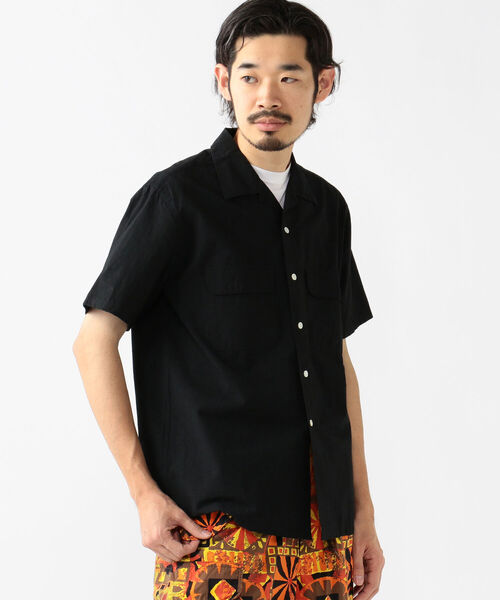 人気 BEAMS PLUS リネン 長袖オープンカラーシャツ ネイビー Sサイズ BEAMS F（ビームスF）moncao / リネン オープンカラーシャツ