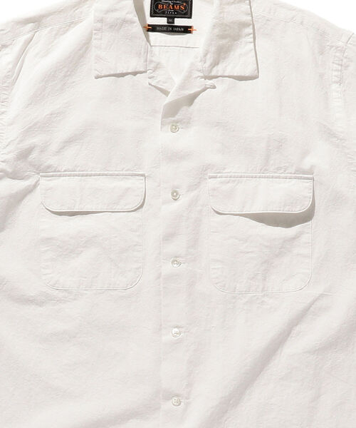 BEAMS+ コットンリネンオープンカラーショートスリーブシャツ ホワイト M BEAMS+ コットンリネンオープンカラーショートスリーブシャツ