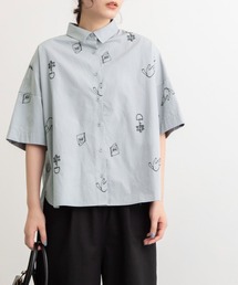 Favoris線画刺繍半袖ブラウス