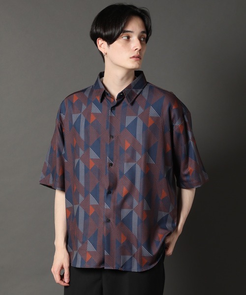 Pattern Print Oversized Regular Collar Shirt とろみ 総柄 ビッグシルエット レギュラーカラー半袖シャツ Www Cochesafondo Net