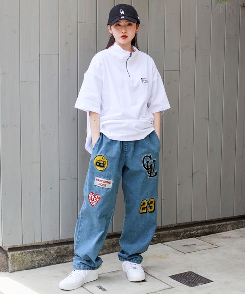 SPINNS（スピンズ）の「【ワッペン付き】デニム イージーパンツ 