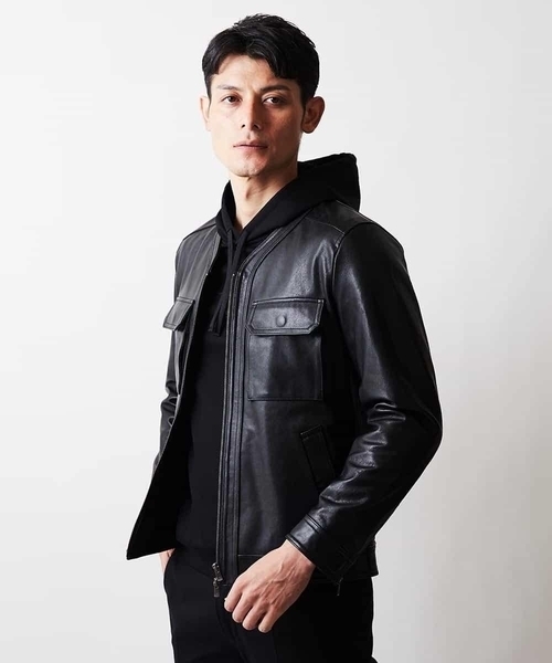 MICHEL KLEIN HOMME   （ミッシェルクランオム）の「ノーカラーレザーブルゾン（その他アウター・メンズ・ブラック・48/51/46）」の3枚目の写真