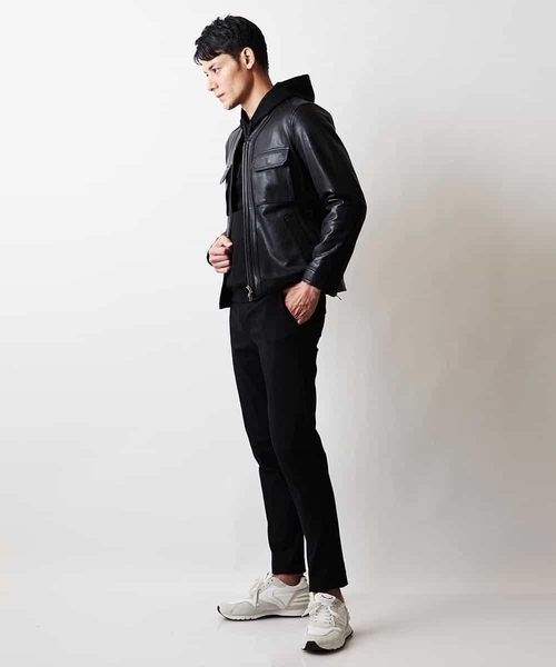 MICHEL KLEIN HOMME   （ミッシェルクランオム）の「ノーカラーレザーブルゾン（その他アウター・メンズ・ブラック・48/51/46）」の4枚目の写真