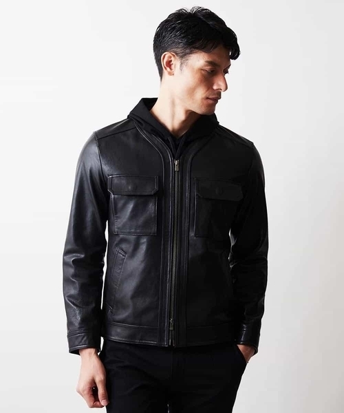 MICHEL KLEIN HOMME   （ミッシェルクランオム）の「ノーカラーレザーブルゾン（その他アウター・メンズ・ブラック・48/51/46）」の5枚目の写真