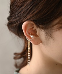 2連 ロングチェーン パール 結婚式 お呼ばれ イヤーカフ