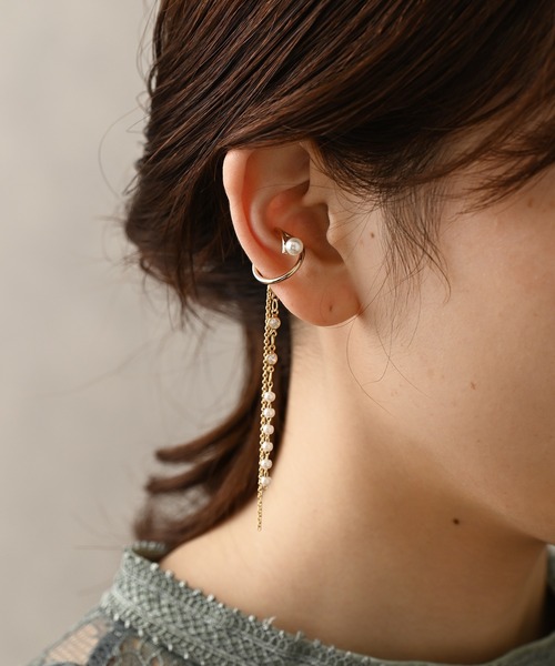 Kana（カナ）の「2連 ロングチェーン パール 結婚式 お呼ばれ イヤーカフ（イヤーカフ・レディース・シルバー/ゴールド・フリー）」の8枚目の写真