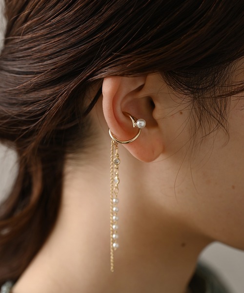 Kana（カナ）の「2連 ロングチェーン パール 結婚式 お呼ばれ イヤーカフ（イヤーカフ・レディース・シルバー/ゴールド・フリー）」の9枚目の写真