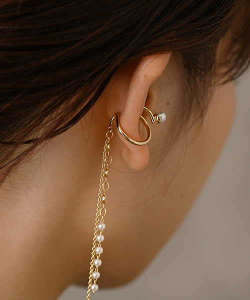 Kana（カナ）の「2連 ロングチェーン パール 結婚式 お呼ばれ イヤーカフ（イヤーカフ・レディース・シルバー/ゴールド・フリー）」の7枚目の写真