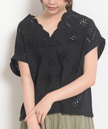衿スカラップ異素材プルオーバー