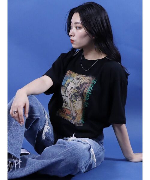 EVRIS（エヴリス）の「フロントグラフィックBIG Tシャツ（Tシャツ/カットソー・レディース・ホワイト/ブラック・FREE）」の15枚目の写真