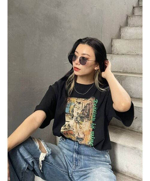 EVRIS（エヴリス）の「フロントグラフィックBIG Tシャツ（Tシャツ/カットソー・レディース・ホワイト/ブラック・FREE）」の16枚目の写真