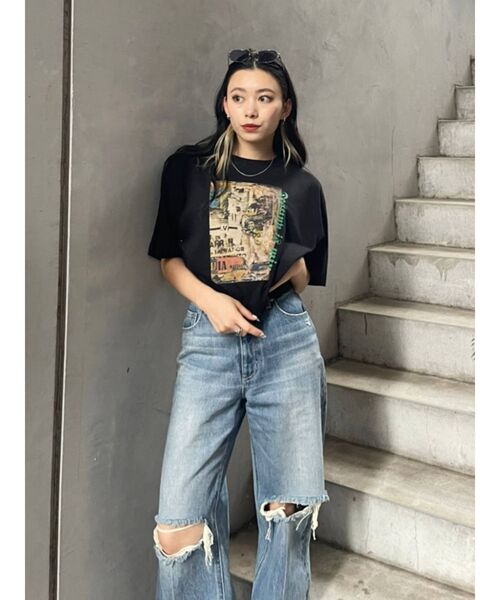 EVRIS（エヴリス）の「フロントグラフィックBIG Tシャツ（Tシャツ/カットソー・レディース・ホワイト/ブラック・FREE）」の17枚目の写真