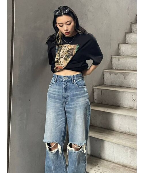 EVRIS（エヴリス）の「フロントグラフィックBIG Tシャツ（Tシャツ/カットソー・レディース・ホワイト/ブラック・FREE）」の18枚目の写真