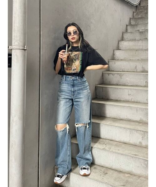 EVRIS（エヴリス）の「フロントグラフィックBIG Tシャツ（Tシャツ/カットソー・レディース・ホワイト/ブラック・FREE）」の20枚目の写真