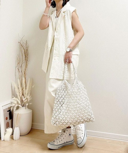 Riberry(リベリー)の「巾着付き マクラメ編みトートバッグ(かごバッグ・レディース・ホワイト/ブラウン・FREE)」の7枚目の写真